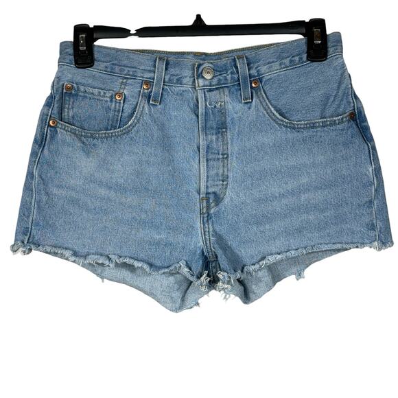 Levi’s 501 SZ W30 Jean Shorts Button-Fly Hi-Rise Light Wash Frayed Hems Blue - Picture 1 of 8